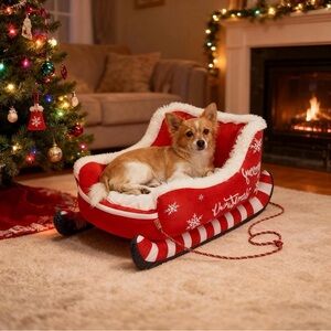 Cozy Red Holiday Dog/Cat Sleigh Bed